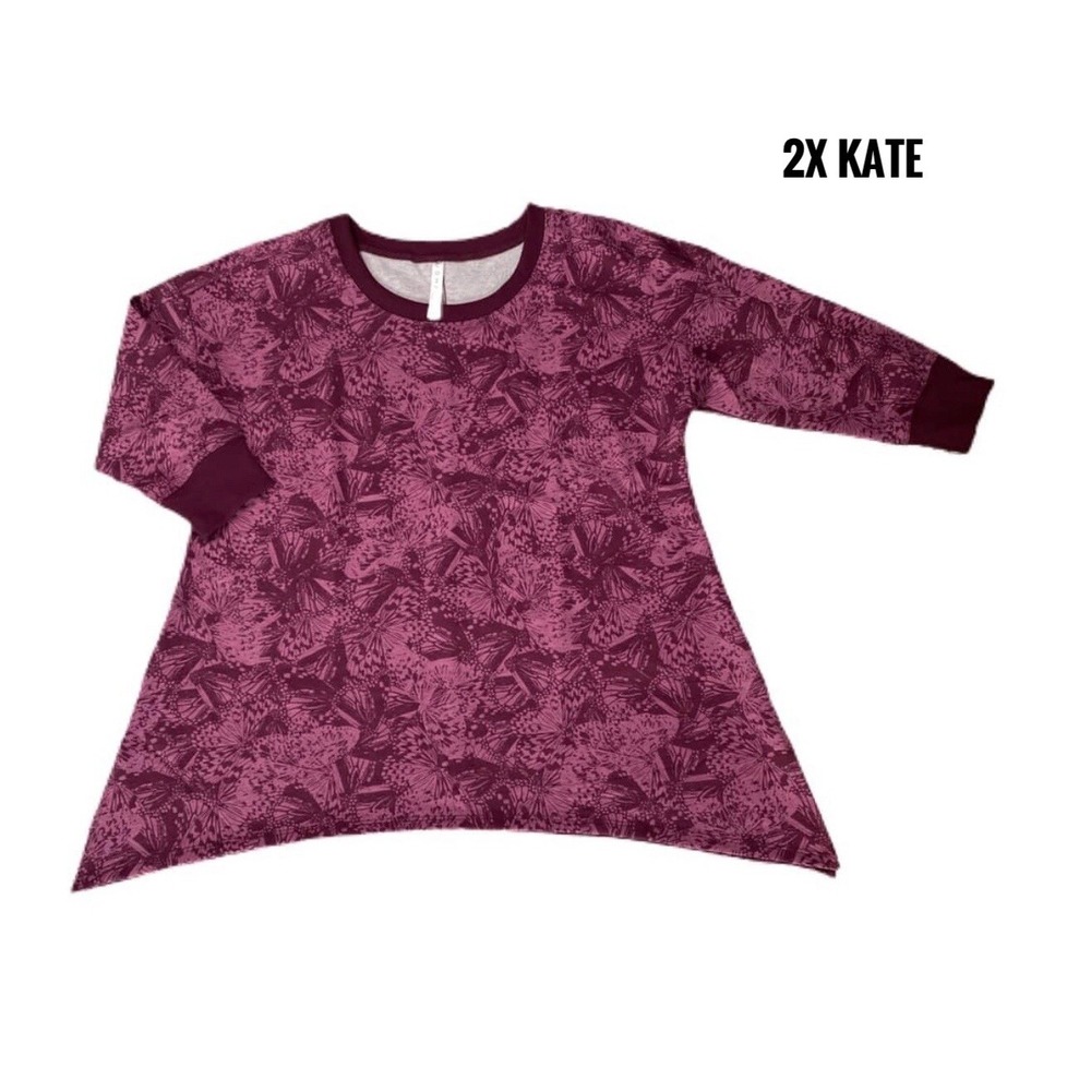 2x LuLaRoe Kate Shark Bite Top Floral Maroon Fits 20/22